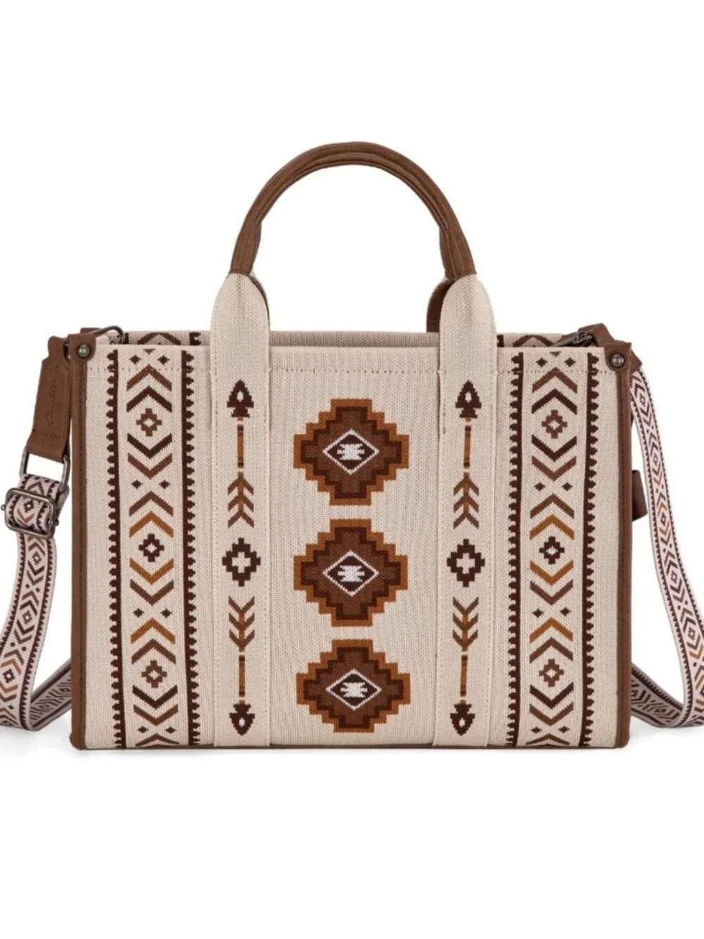 Montana West Aztec Retro Arrows Dual Sided Print Large Tote/Crossbody Beige
